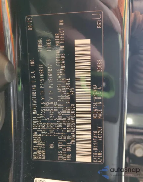 2022 Toyota Corolla Cross L из США, поврежденный, VIN 7MUAAABG5NV036228